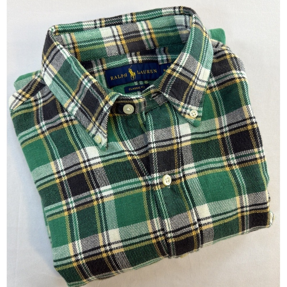 Polo Ralph Lauren Shirt Men's M Green Plaid Button Down Classic Fit Cotton